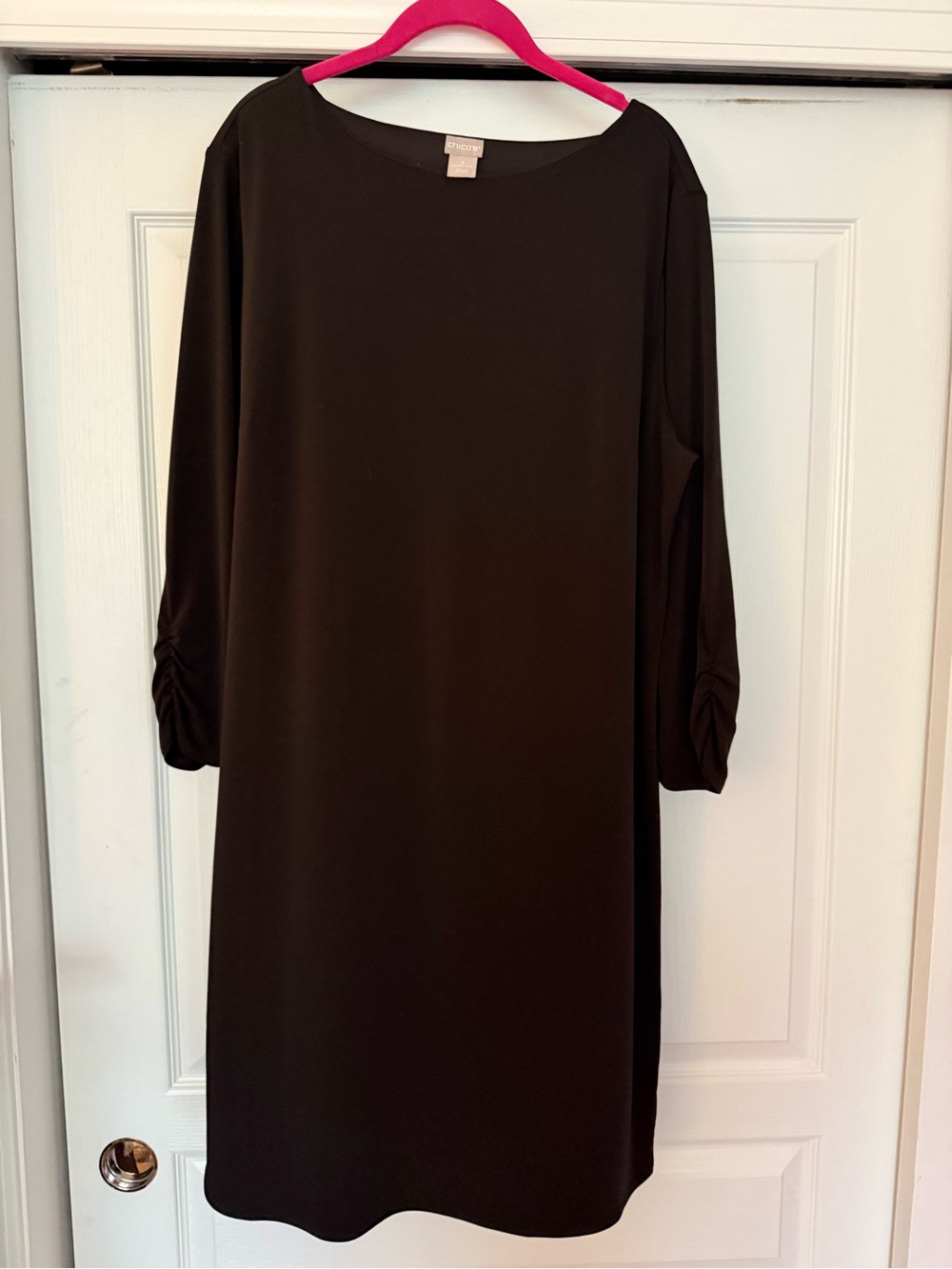 Like New Chico's Black 3/4 Sleeve Shift Dress With Sleeve Rush